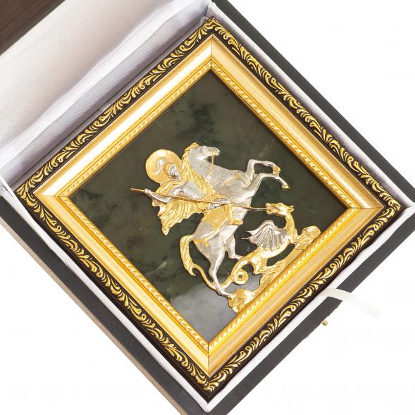 Панно &amp;quot;Георгий Победоносец&amp;quot; камень нефрит багет 119604