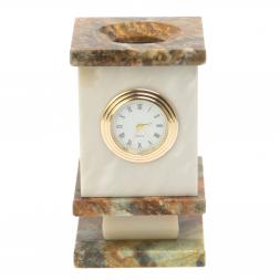 Карандашница с часами из офиокальцита