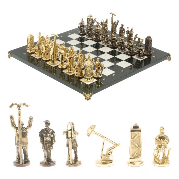 Шахматы подарочные &amp;quot;Нефтяники&amp;quot; 44х44 см мрамор змеевик 127415