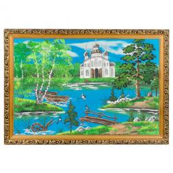 Картина &amp;quot;Церковь летнем на берегу&amp;quot; багет 46х66 см, каменная крошка