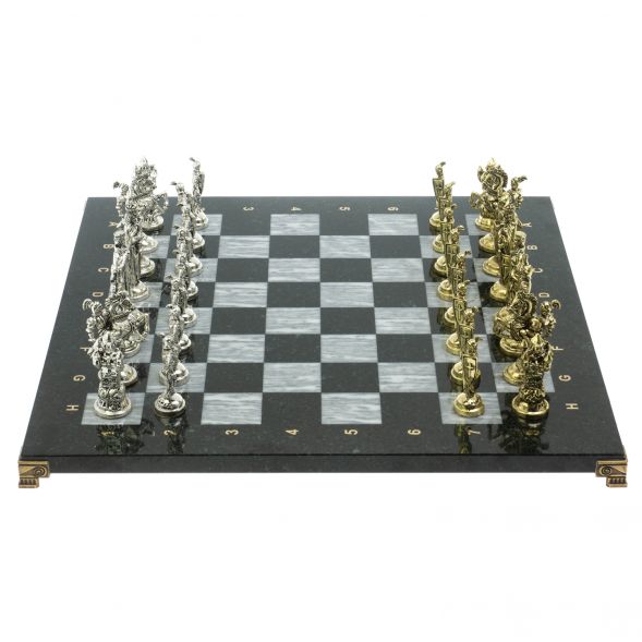 Шахматы &amp;quot;Рыцари крестоносцы&amp;quot; 44х44 см из змеевика и серого мрамора 128280