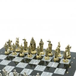 Шахматы "Рыцари крестоносцы" 44х44 см из змеевика и серого мрамора