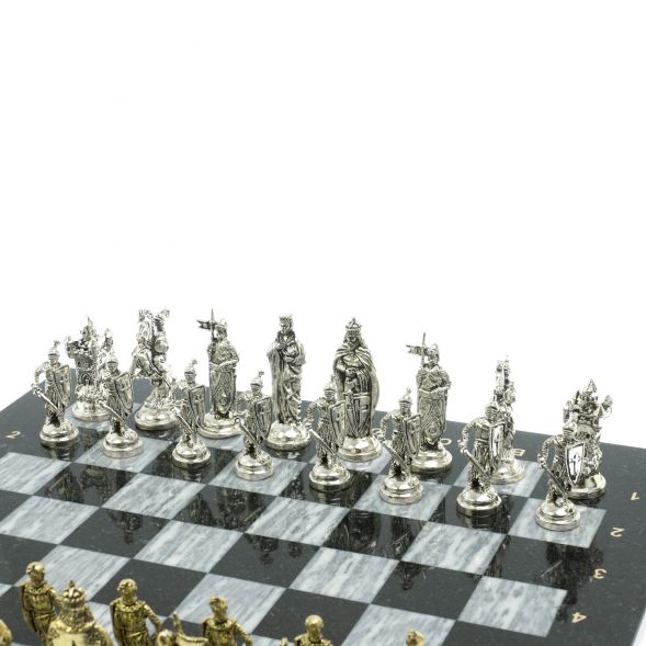 Шахматы &amp;quot;Рыцари крестоносцы&amp;quot; 44х44 см из змеевика и серого мрамора 128280