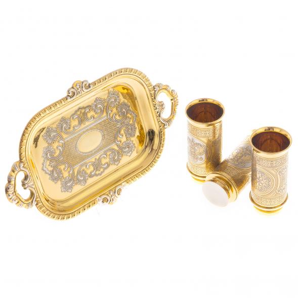 Водочный набор &amp;quot;Герб РФ&amp;quot; 3 стопки на подносе Златоуст 122275