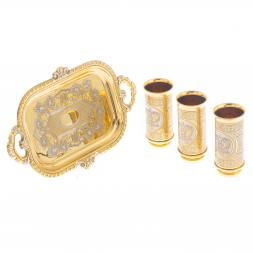 Водочный набор &amp;quot;Герб РФ&amp;quot; 3 стопки на подносе Златоуст