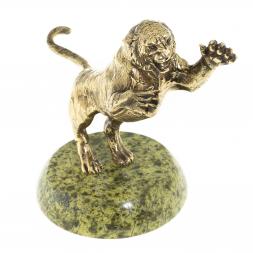 Статуэтка из бронзы "Тигр в прыжке" на подставке из змеевика