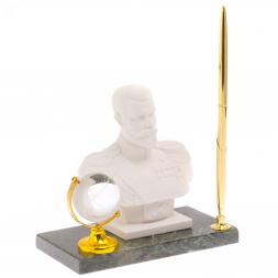 Подставка под ручку &amp;quot;Бюст Николая II&amp;quot; змеевик мраморная крошка