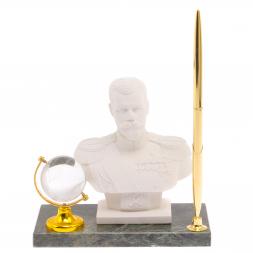 Подставка под ручку &amp;quot;Бюст Николая II&amp;quot; змеевик мраморная крошка