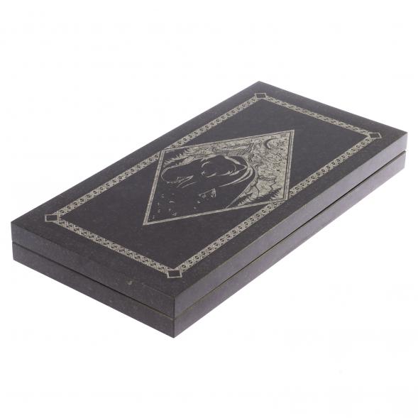 Нарды с гравировкой &amp;quot;Медведь / Герб России&amp;quot; из гранита 125809