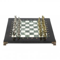 Шахматы настольные "Царь Леонид" из мрамора и змеевика 28х28 см