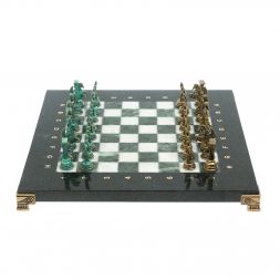 Шахматы "Подвиги Геракла" 28х28 см из мрамора и змеевика цвет бронза / патина