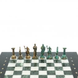 Шахматы "Подвиги Геракла" 28х28 см из мрамора и змеевика цвет бронза / патина