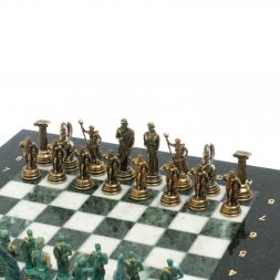 Шахматы "Подвиги Геракла" 28х28 см из мрамора и змеевика цвет бронза / патина