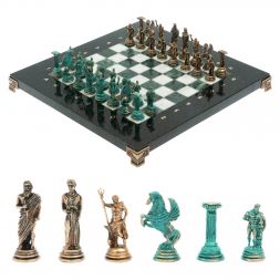 Шахматы "Подвиги Геракла" 28х28 см из мрамора и змеевика цвет бронза / патина