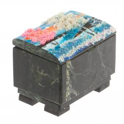 Шкатулка &amp;quot;Сундучок&amp;quot; змеевик рисунок зима 11,5х8х8 см