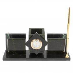 Письменный прибор &amp;quot;Менеджер&amp;quot; из черного змеевика с часами