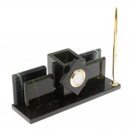 Письменный прибор &amp;quot;Менеджер&amp;quot; из черного змеевика с часами