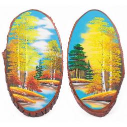 Картина на срезе дерева &amp;quot;Осенний пейзаж&amp;quot; вертикальное 45-50 см рисунок каменная крошка