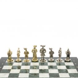 Шахматы "Средневековье" доска 44х44 см мрамор / змеевик