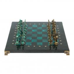 Шахматы &amp;quot;Подвиги Геракла&amp;quot; фигуры бронза / патина 28х28 см из змеевика