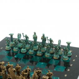 Шахматы &amp;quot;Подвиги Геракла&amp;quot; фигуры бронза / патина 28х28 см из змеевика
