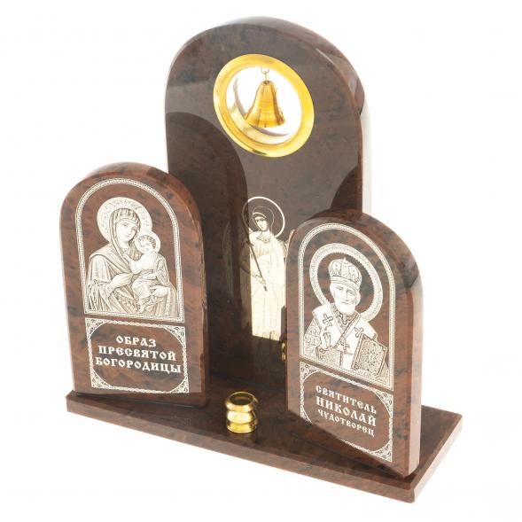 Икона большая триптих &amp;quot;Ангел, Богородица, Николай&amp;quot; камень обсидиан 122916