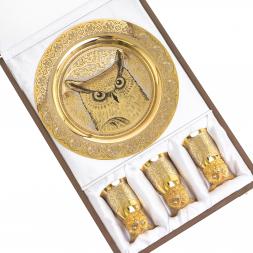 Подарочный набор &amp;quot;Филин&amp;quot; тарелка и 3 стопки перевертыша Златоуст