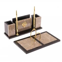 Письменный набор &amp;quot;Советник&amp;quot; с Гербом РФ из бежевого мрамора