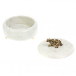 Шкатулка круглая "Медведь" из белого мрамора 15х15х11 см