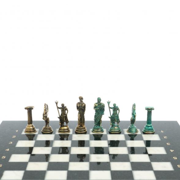 Шахматы &amp;quot;Римские лучники&amp;quot; фигуры бронза / патина 28х28 см из мрамора 128200