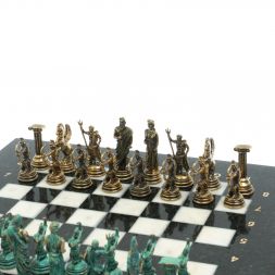 Шахматы &amp;quot;Римские лучники&amp;quot; фигуры бронза / патина 28х28 см из мрамора