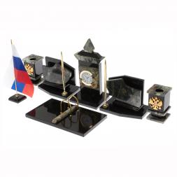 Настольный набор с гербом и флагом России из офиокальцита