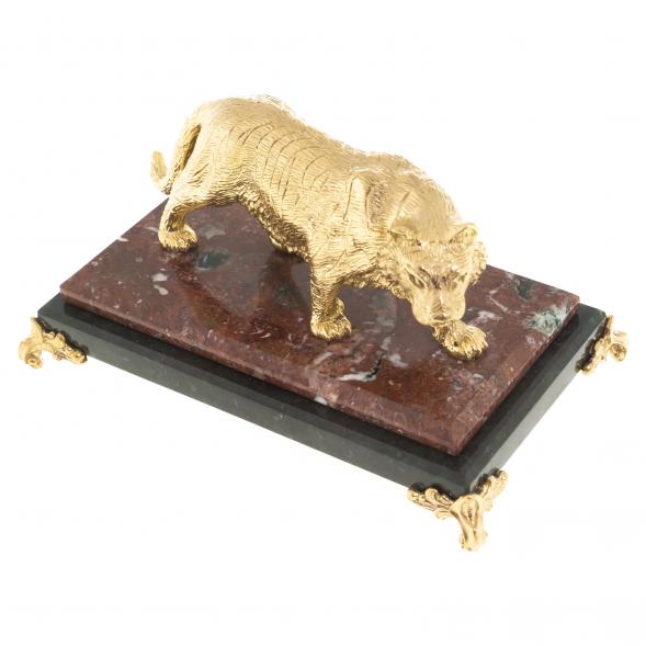 Бронзовая статуэтка &amp;quot;Амурский тигр&amp;quot; на подставке из камня золотистая 122509