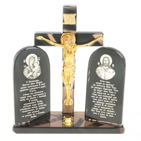 Икона с крестом &amp;quot;Спаситель&amp;quot; камень обсидиан 122917