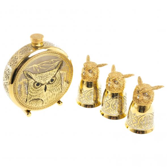 Подарочный набор &amp;quot;Филин&amp;quot; фляжка и 3 стопки перевертыша Златоуст 123697