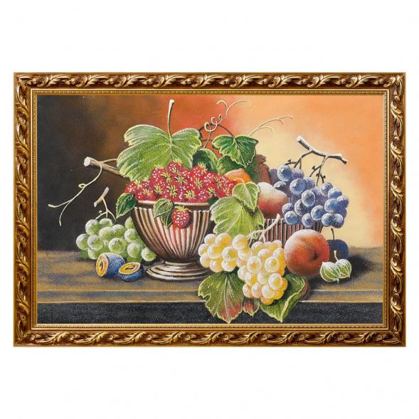 Натюрморт &amp;quot;Фрукты с клубникой в вазе&amp;quot; багет 46х66 см, каменная крошка 111879