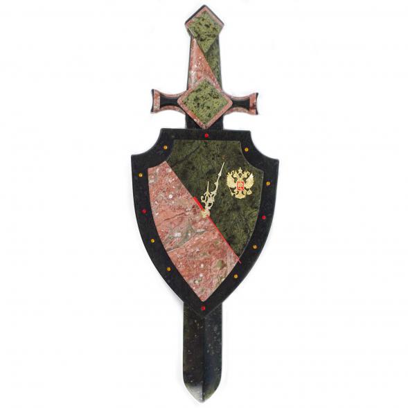 Настенные часы &amp;quot;Щит и меч&amp;quot; змеевик креноид 117246