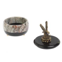 Шкатулка круглая из креноида "Орёл" 10,5х10,5х14 см