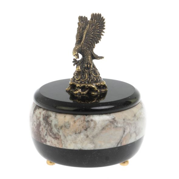 Шкатулка круглая из креноида &amp;quot;Орёл&amp;quot; 10,5х10,5х14 см 127894