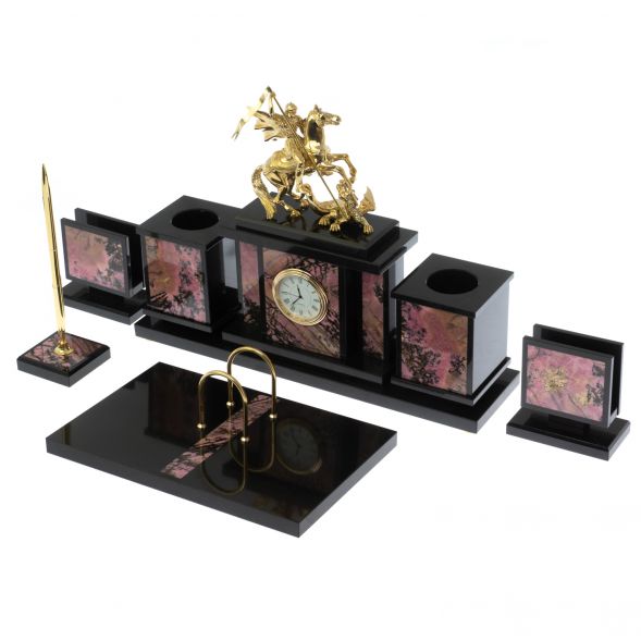 Настольный набор &amp;quot;Георгий Победоносец&amp;quot; из родонита 128961