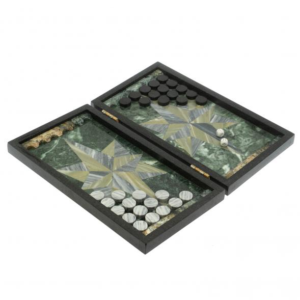 Каменные нарды &amp;quot;Роза ветров&amp;quot; серый мрамор и офиокальцит 129610