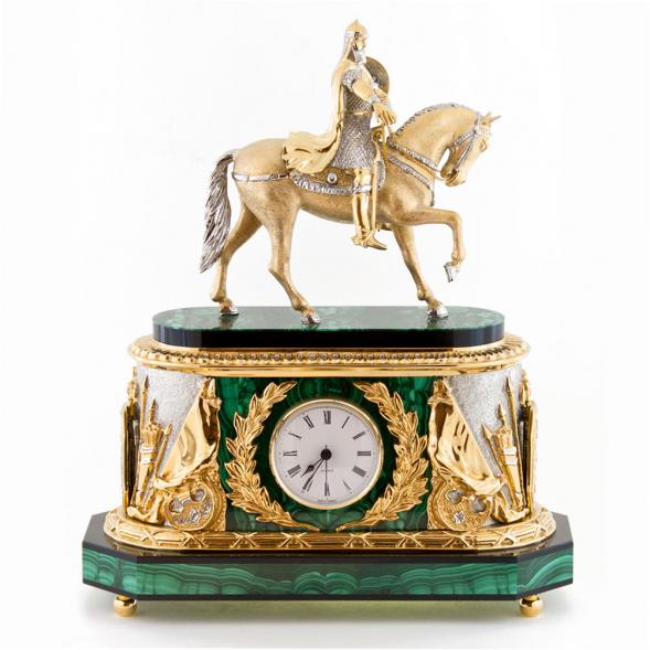 Каминные часы &amp;quot;Юрий Долгорукий&amp;quot; камень малахит Златоуст 113525