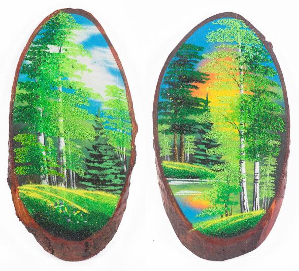 Панно на срезе дерева &amp;quot;Лето&amp;quot; вертикальное 40-45 см каменная крошка 112226