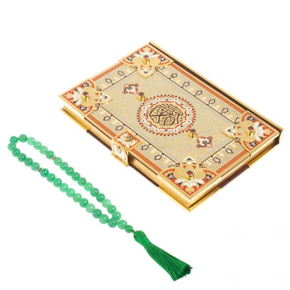 Коран с позолотой на арабском языке с четками 127576