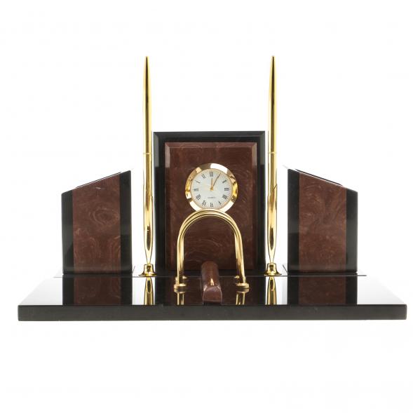 Письменный набор &amp;quot;Канцелярский&amp;quot; с часами камень лемезит 124048