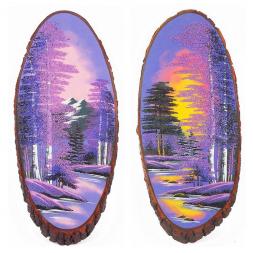 Панно на срезе дерева &amp;quot;Рассвет&amp;quot; вертикальное 60-65 см каменная крошка