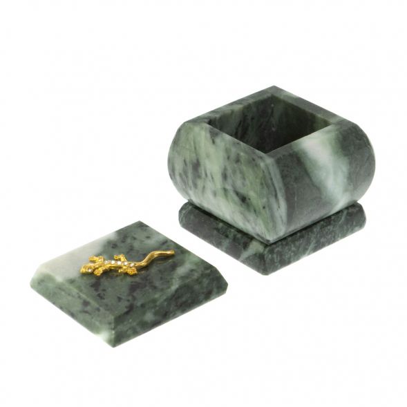 Шкатулка &amp;quot;Ящерица в стразах&amp;quot; из шабровского змеевика 4,5х4,5х6 см 128812