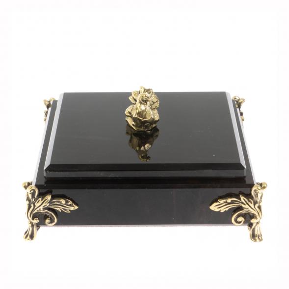 Шкатулка &amp;quot;Птичка&amp;quot; из черного обсидиана и бронзы 130058