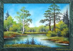 Картина из камня &amp;quot;Летний пейзаж&amp;quot; рамка змеевик 34х44 см