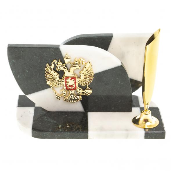 Визитница &amp;quot;Шахматная&amp;quot; с подставкой под ручку камень мрамор, змеевик 123617